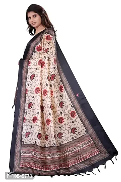 SINANI Women's Art Printed Khadi Cotton Silk Dupatta (Black)-thumb0
