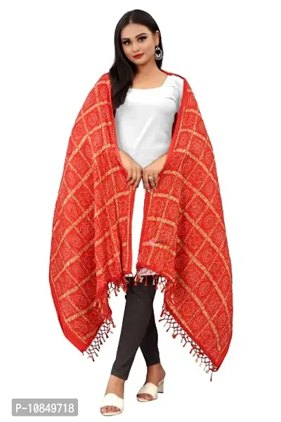 SINANI Chinon silk Traditional multicolored dupatta for girls and womens,silk bandhej dupatta (Red)-thumb2