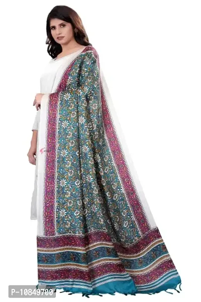 SINANI Women's Floral Digital Printed Khadi Cotton Dupatta (Blue)-thumb0