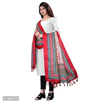 SINANI Women'S Cotton Silk Dupatts Tradition Khadi Cotton (Red)-thumb0