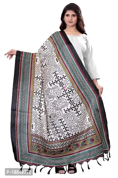 SINANI Women'S Cotton Silk Dupatts Tradition Khadi Cotton (Black)