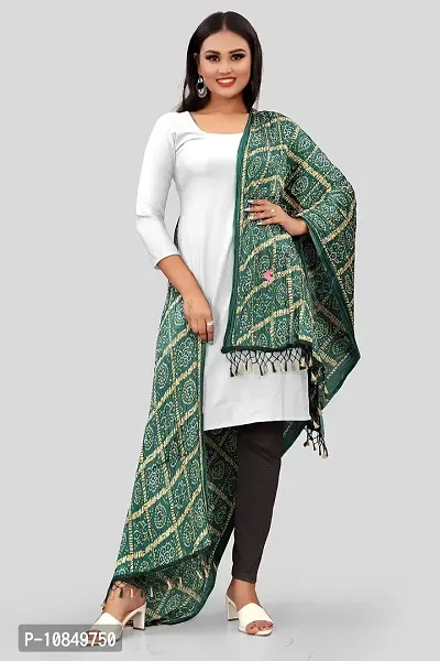 SINANI Chinon silk Traditional multicolored dupatta for girls and womens,silk bandhej dupatta (Green)-thumb2