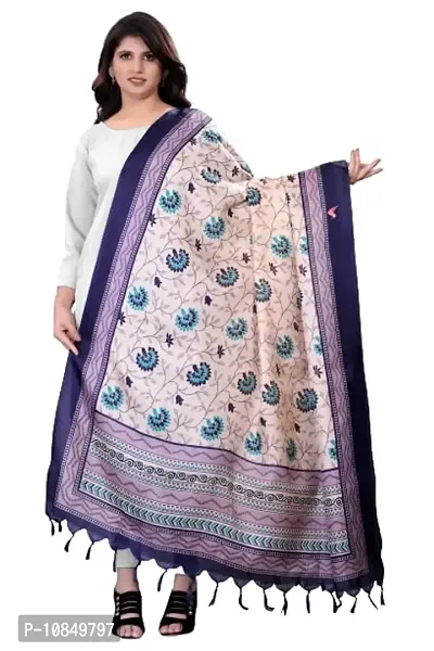 SINANI Women's Art Printed Khadi Cotton Silk Dupatta (Purple)-thumb0