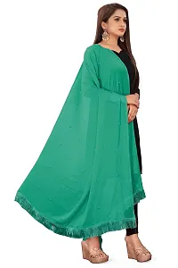 SINANI Women's Plain Sofiya Fibre With Moti Work With Fringy Border Light Green Chunni/Dupatta |For Casual & Ethnic Set-thumb4