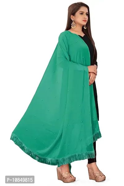 SINANI Women's Plain Sofiya Fibre With Moti Work With Fringy Border Light Green Chunni/Dupatta |For Casual & Ethnic Set-thumb5