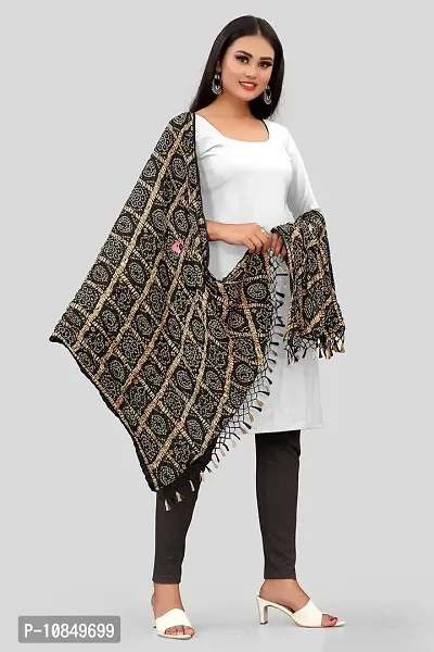 SINANI Chinon silk Traditional multicolored dupatta for girls and womens,silk bandhej dupatta (Black)-thumb3