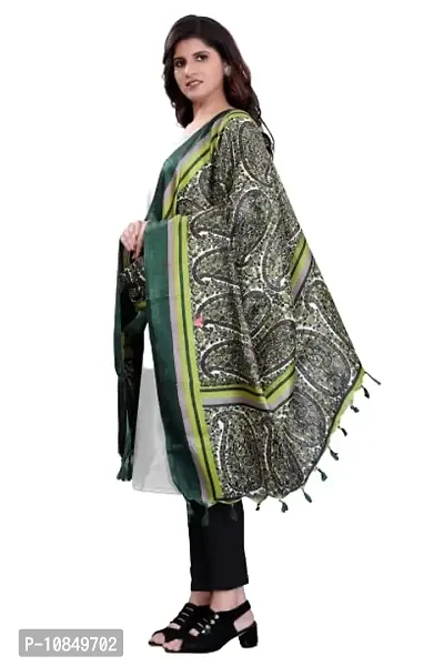 SINANI Women's Art Silk Paisley Printed Dupatta (Green)-thumb0