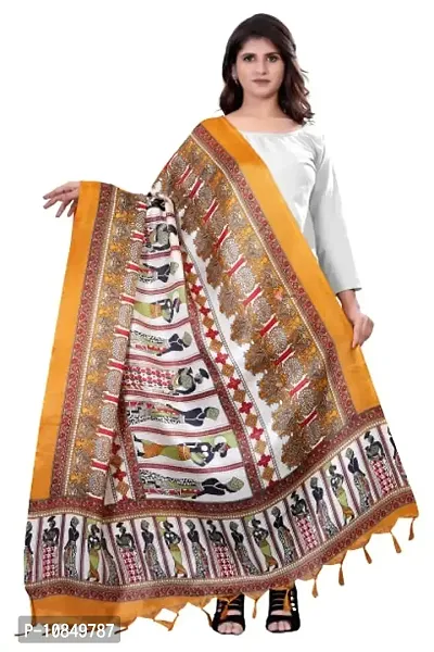 SINANI Women's Khadi Cotton Silk Dupatta With Jhalar/tassels Cotton Silk Dupatta (Yellow)-thumb0