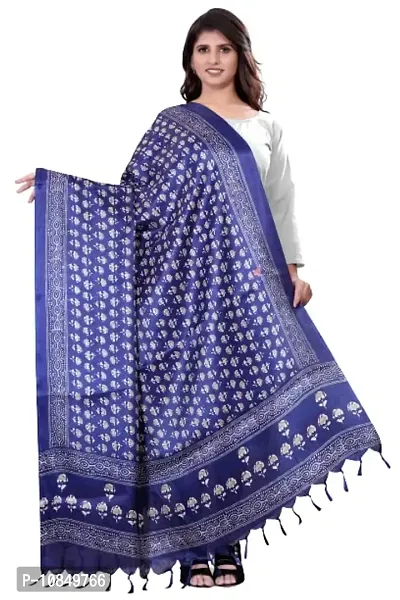 SINANI Women's Art Silk Printed Dupatta (Navy Blue)-thumb0