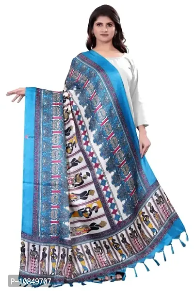SINANI Women's Khadi Cotton Silk Dupatta With Jhalar/tassels Cotton Silk Dupatta (Blue)-thumb0