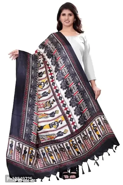 SINANI Women's Khadi Cotton Silk Dupatta With Jhalar/tassels Cotton Silk Dupatta (Black)