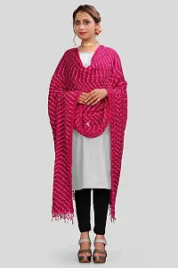 SINANI women's bandhani art silk multi colour dupatta with Chinon lining work plain Bandhani Dupattas for Women and Girls (Pink Lnig Color)-thumb2
