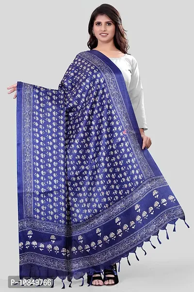 SINANI Women's Art Silk Printed Dupatta (Navy Blue)-thumb5