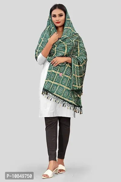 SINANI Chinon silk Traditional multicolored dupatta for girls and womens,silk bandhej dupatta (Green)-thumb3