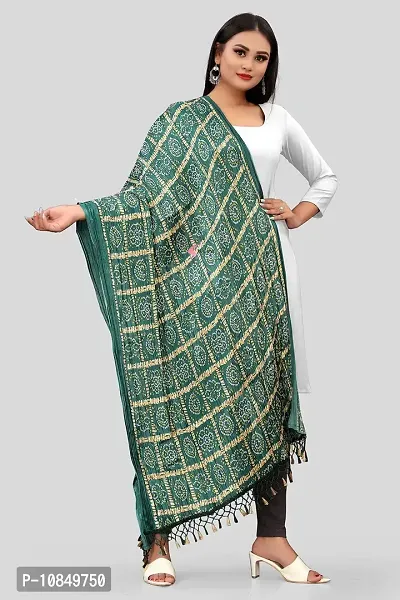 SINANI Chinon silk Traditional multicolored dupatta for girls and womens,silk bandhej dupatta (Green)-thumb4