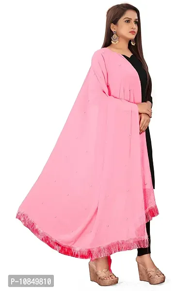 SINANI Women's Plain Sofiya Fibre With Moti Work With Fringy Border Light Pink Chunni/Dupatta |For Casual & Ethnic Set-thumb5