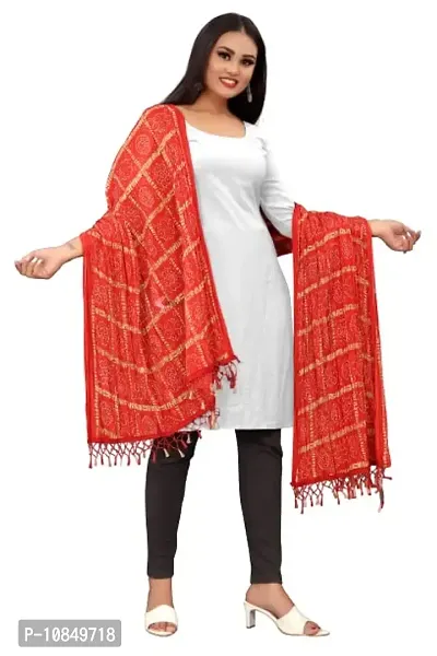 SINANI Chinon silk Traditional multicolored dupatta for girls and womens,silk bandhej dupatta (Red)-thumb0