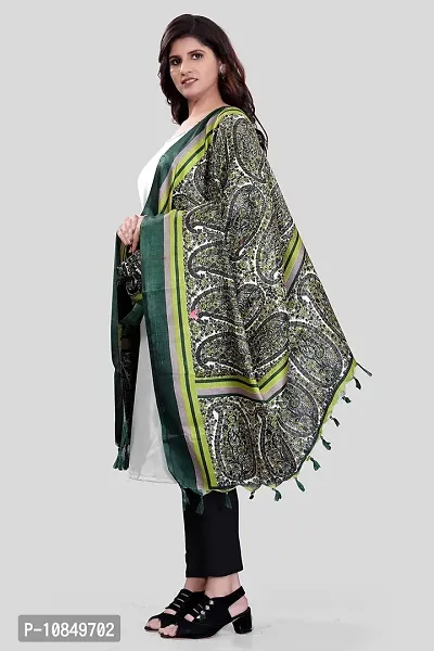 SINANI Women's Art Silk Paisley Printed Dupatta (Green)-thumb3