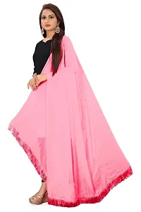 SINANI Women's Plain Sofiya Fibre With Moti Work With Fringy Border Light Pink Chunni/Dupatta |For Casual & Ethnic Set-thumb3