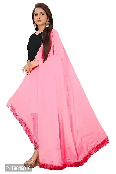 SINANI Women's Plain Sofiya Fibre With Moti Work With Fringy Border Light Pink Chunni/Dupatta |For Casual & Ethnic Set-thumb4