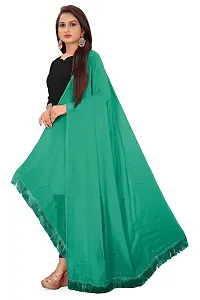 SINANI Women's Plain Sofiya Fibre With Moti Work With Fringy Border Light Green Chunni/Dupatta |For Casual & Ethnic Set-thumb3