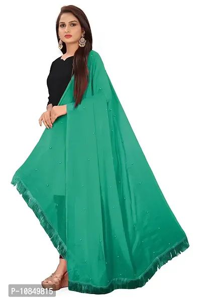 SINANI Women's Plain Sofiya Fibre With Moti Work With Fringy Border Light Green Chunni/Dupatta |For Casual & Ethnic Set-thumb4