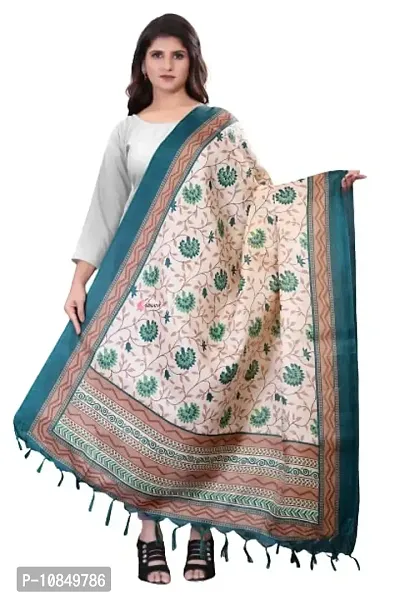 SINANI Women's Art Printed Khadi Cotton Silk Dupatta (Rama)