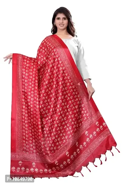 SINANI Women's Art Silk Printed Dupatta (Red)