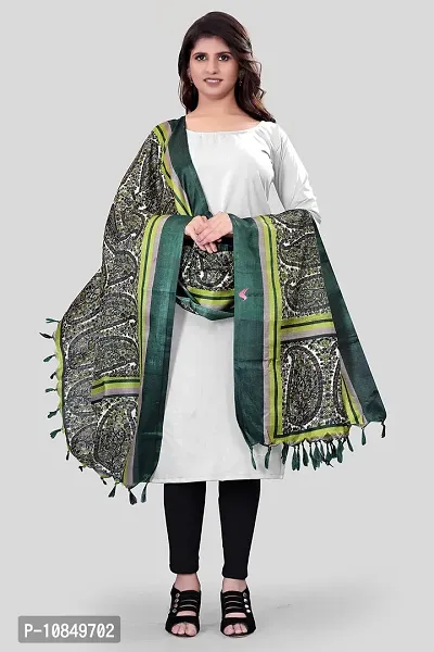 SINANI Women's Art Silk Paisley Printed Dupatta (Green)-thumb4
