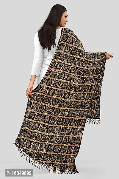 SINANI Chinon silk Traditional multicolored dupatta for girls and womens,silk bandhej dupatta (Black)-thumb4