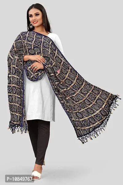 SINANI Chinon silk Traditional multicolored dupatta for girls and womens,silk bandhej dupatta (Navy Blue)-thumb2