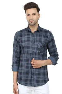 Reliable Grey Cotton Blend Checked Long Sleeves Casual Shirts For Men-thumb1