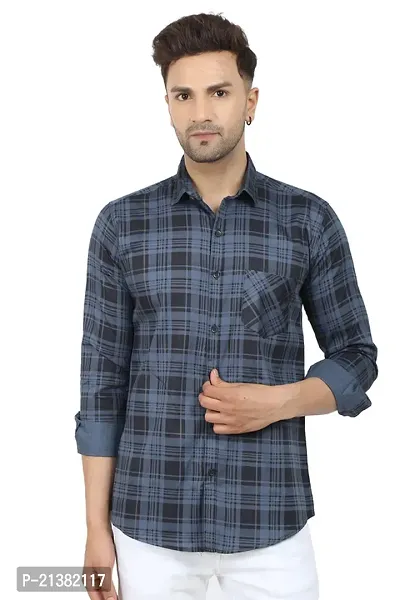 Reliable Grey Cotton Blend Checked Long Sleeves Casual Shirts For Men-thumb2