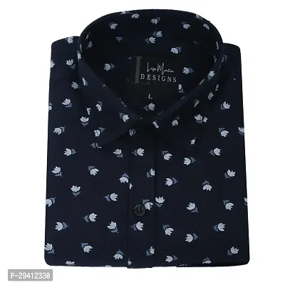 Stylish Navy Blue Cotton Blend Printed Other Shirt For Men-thumb0
