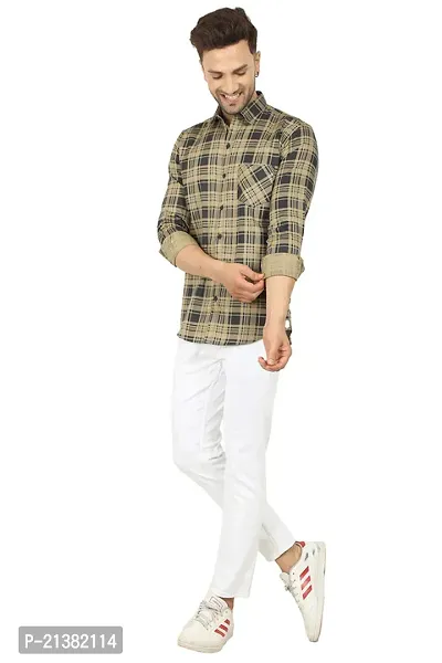 Reliable Cream Cotton Blend Checked Long Sleeves Casual Shirts For Men