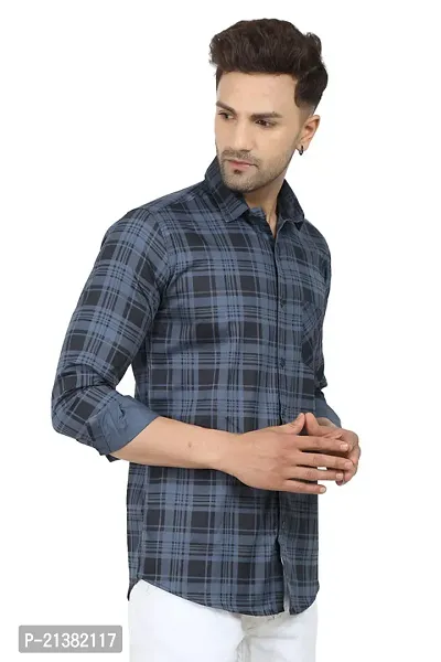 Reliable Grey Cotton Blend Checked Long Sleeves Casual Shirts For Men-thumb3