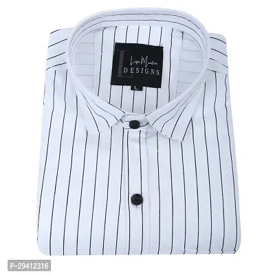 Stylish White Cotton Blend Striped Other Shirt For Men
