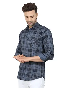 Reliable Grey Cotton Blend Checked Long Sleeves Casual Shirts For Men-thumb3