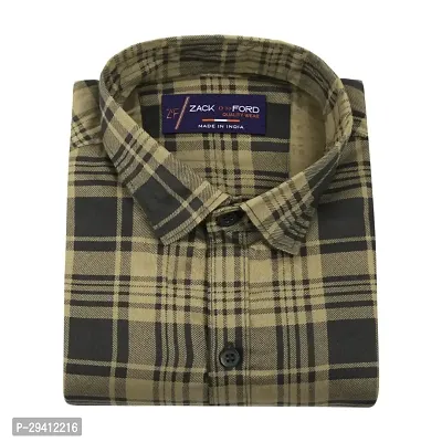 Stylish Beige Cotton Blend Checked Long Sleeves Shirt For Men