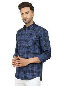Reliable Navy Blue Cotton Blend Checked Long Sleeves Casual Shirts For Men-thumb3