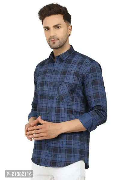 Reliable Navy Blue Cotton Blend Checked Long Sleeves Casual Shirts For Men-thumb4
