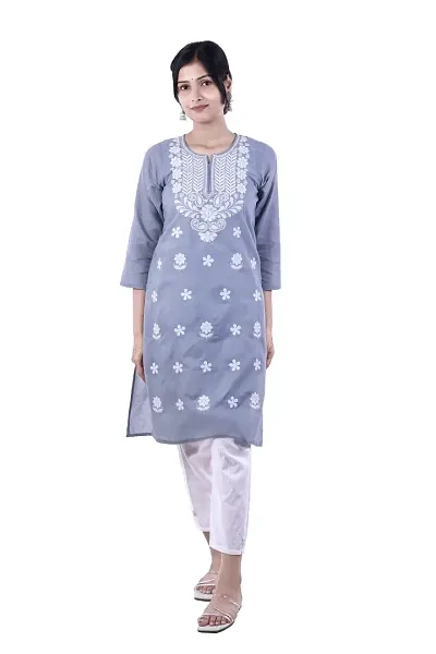 Stylish Cotton Straight Embroidered Kurta