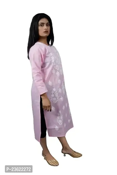 SK Chikan Art Embroidered Cotton Lucknowi Chikankari Women's Kurta Kurti-thumb2