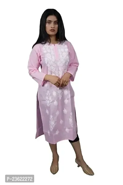 SK Chikan Art Embroidered Cotton Lucknowi Chikankari Women's Kurta Kurti-thumb0