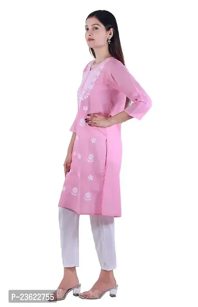 SK Chikan Art Embroidered Cotton Lucknowi Chikankari Women's Kurta Kurti-thumb2