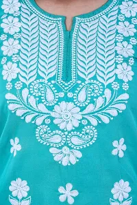 Stylish Turquoise Cotton Blend Embroidered Kurta For Women-thumb2