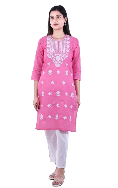 SK Chikan Art Embroidered Lucknowi Chikankari Women's Kurta Kurti