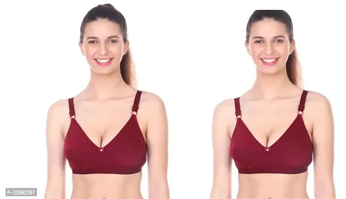 Stylish Maroon Cotton Solid Non Padded Bra For Women Pack Of 2-thumb0