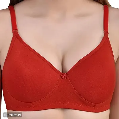 Stylish Red Cotton Solid Non Padded Bra For Women-thumb0