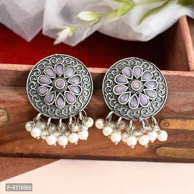 Silver Oxidized Earring Stud ( Beige)